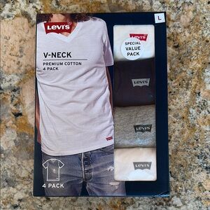 Levi's Men's V-Neck T-Shirt 4-Pack - Size Lg, New in Box